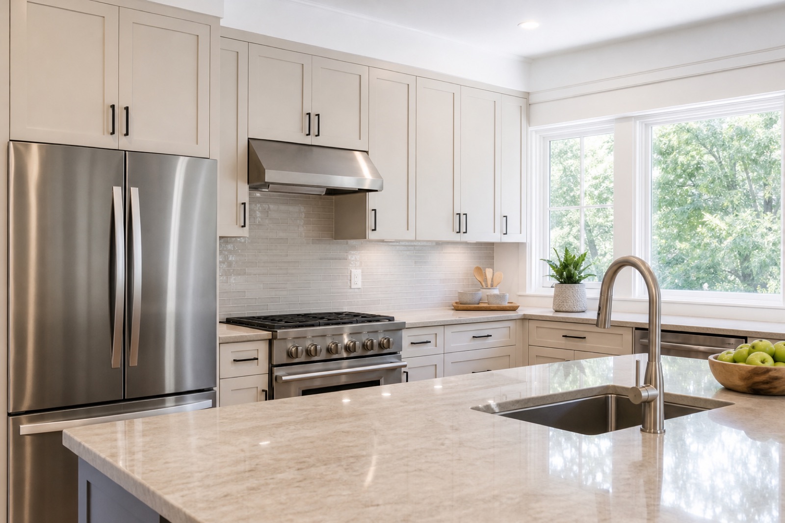 Sparkling clean kitchen with wiped-down benchtops and shining tapware after a CleanersAU visit